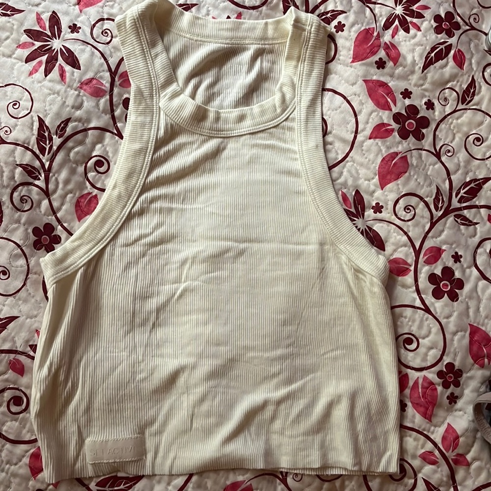 Medium White SET ACTIVE racer back cropped tank